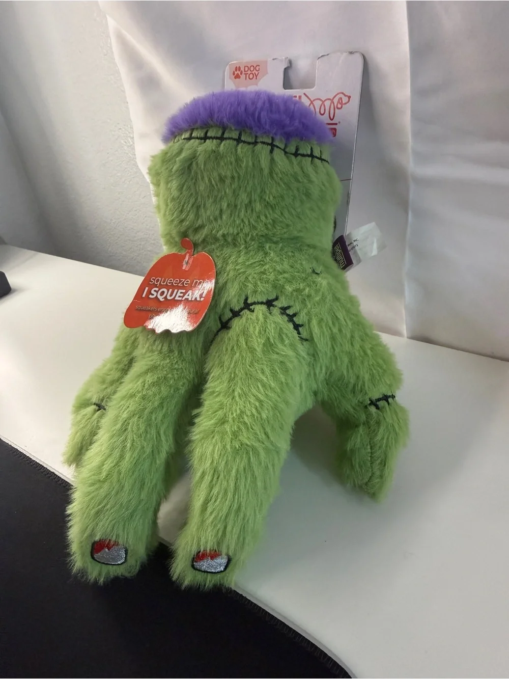 Multipet Halloween Frankenstein Hand Plush Squeaky Dog Toy Green Purple 8